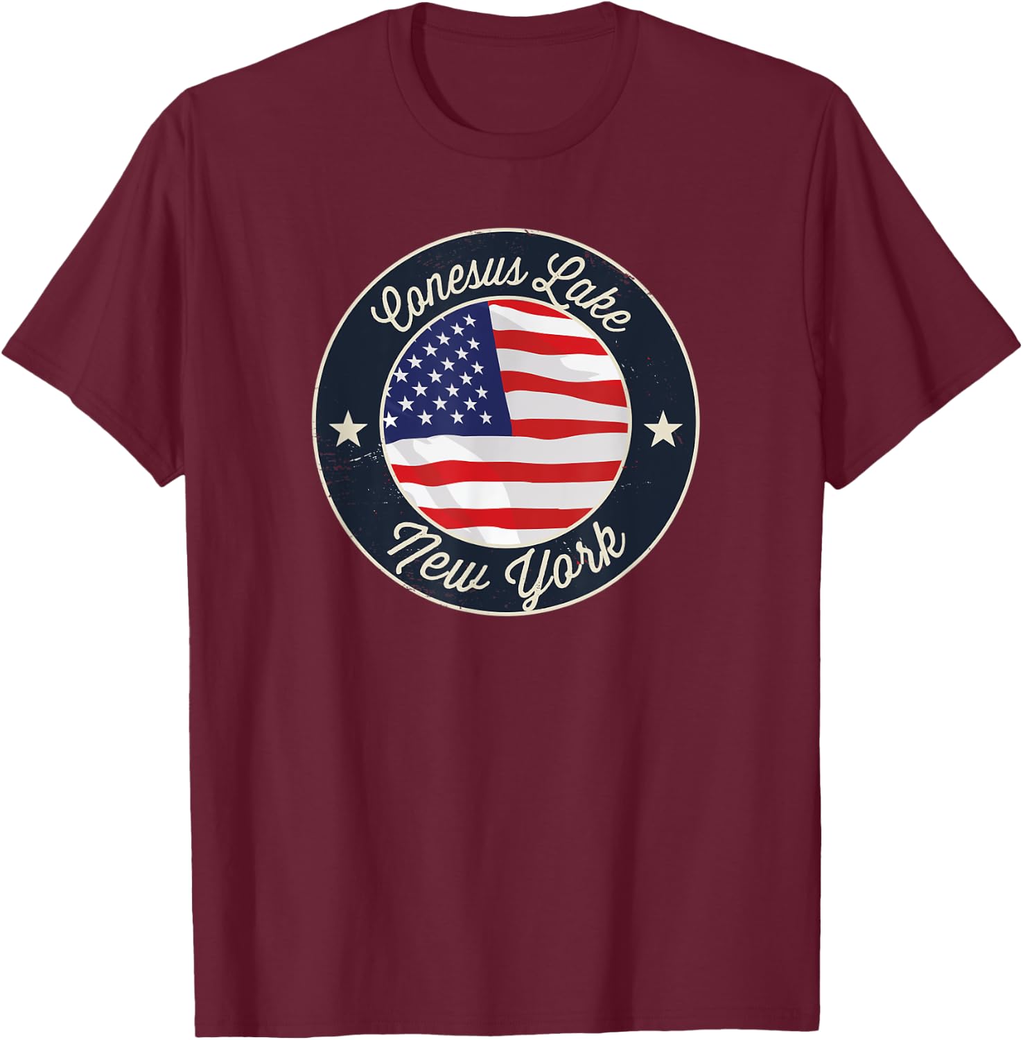 Conesus Lake - Patriotic New York Souvenir T-Shirt - T-Shirt | Maroon