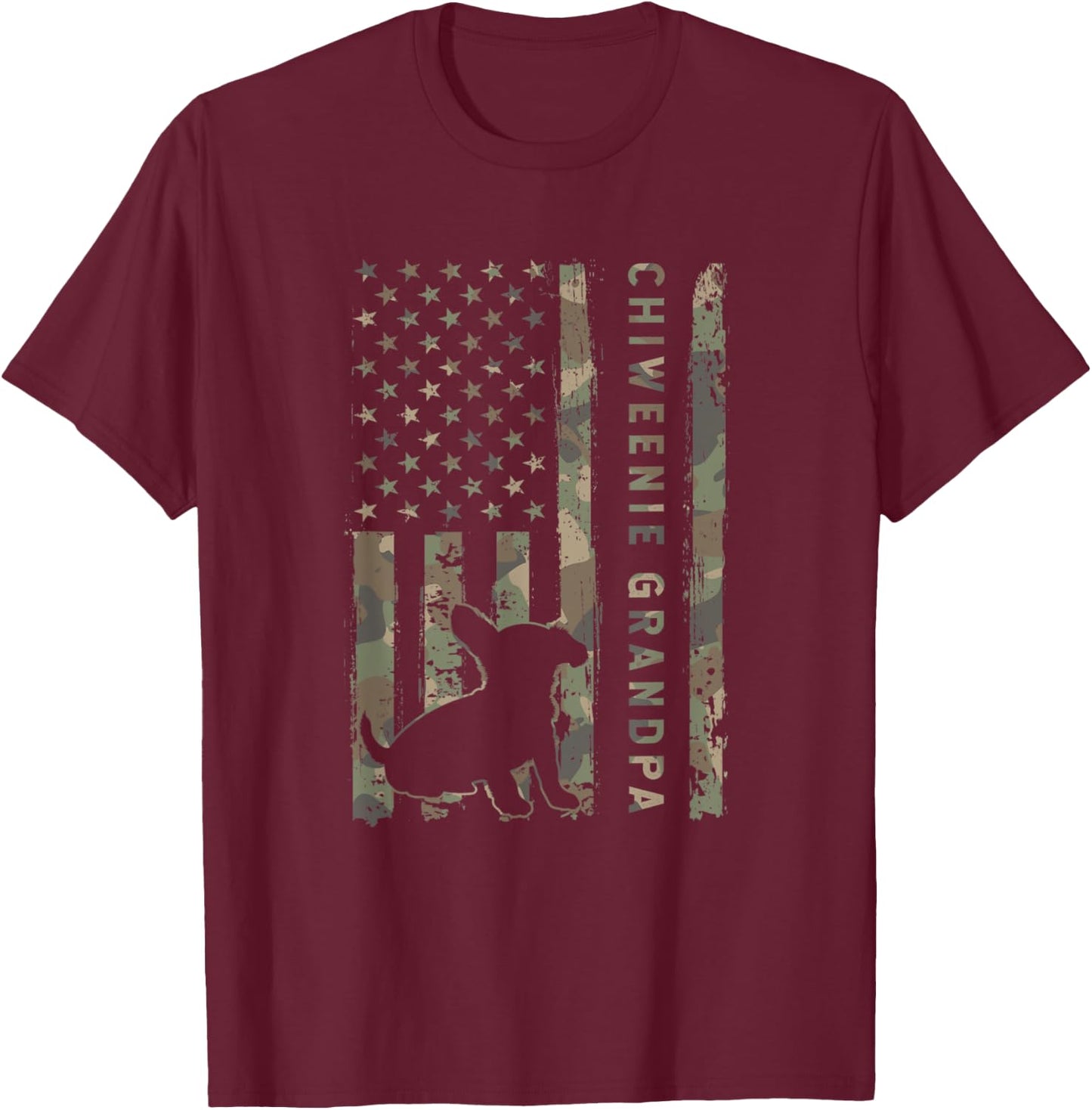 Chiweenie Grandpa Camo USA Flag Women Kids Men T-Shirt - T-Shirt | Maroon