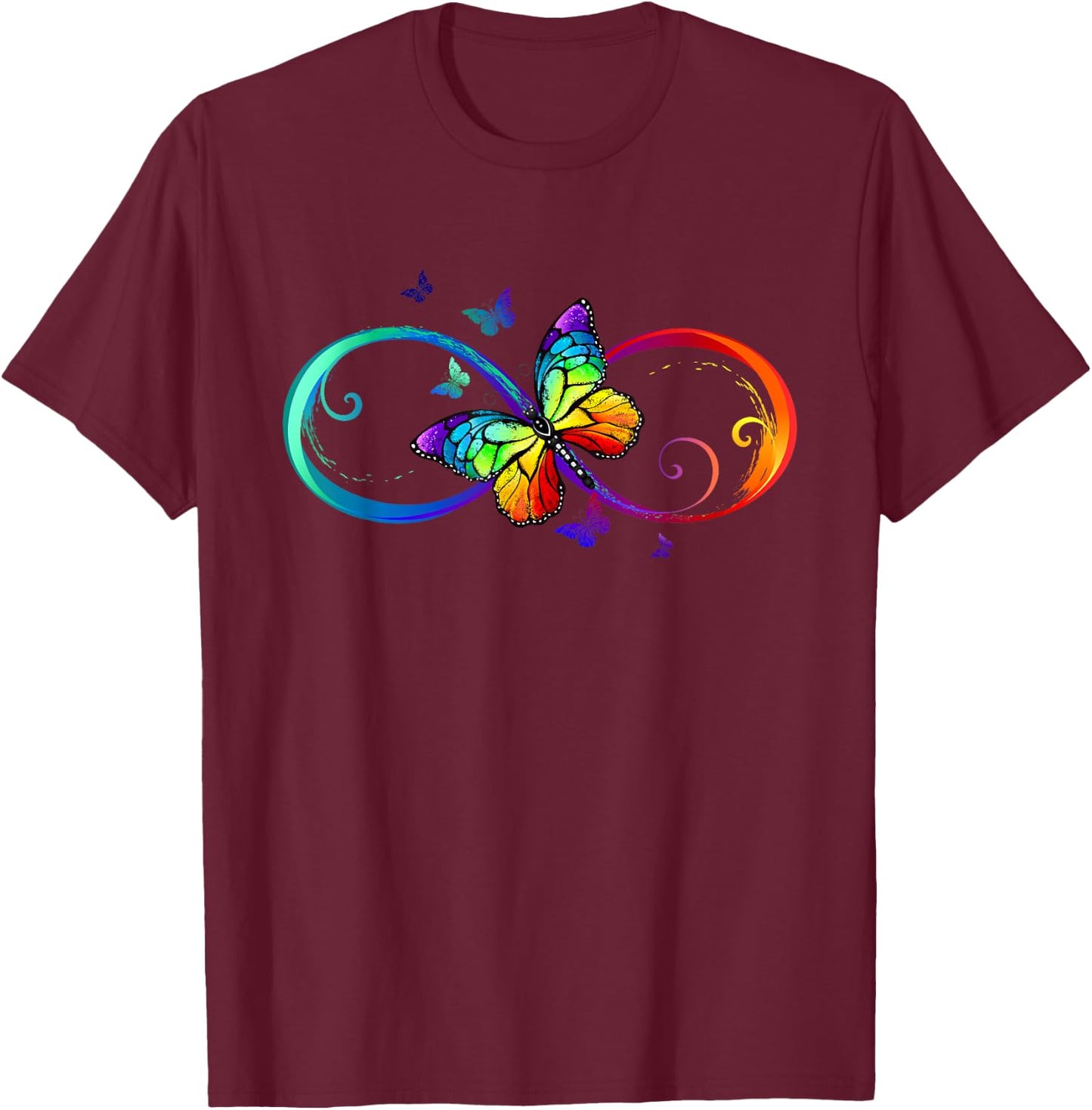 Butterfly Rainbow infinity Symbol Sign T-Shirt - T-Shirt | Maroon