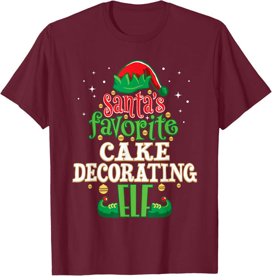 Santa's Favorite Cake Decorating Elf Christmas Matching T-Shirt - T-Shirt | Maroon