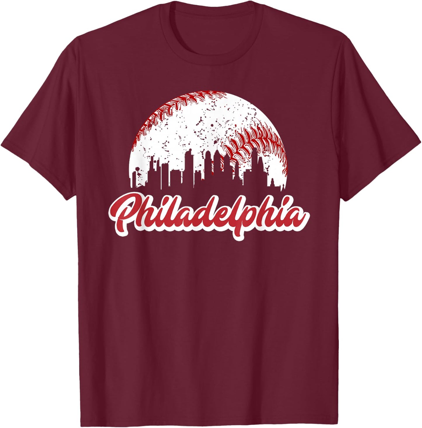 Vintage Philadelphia Skyline Retro Philly Cityscape T-Shirt - T-Shirt | Maroon