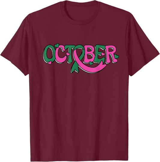 Liver and Breast Cancer Ribbon October Cancer Awareness T-Shirt - T-Shirt | Maroon