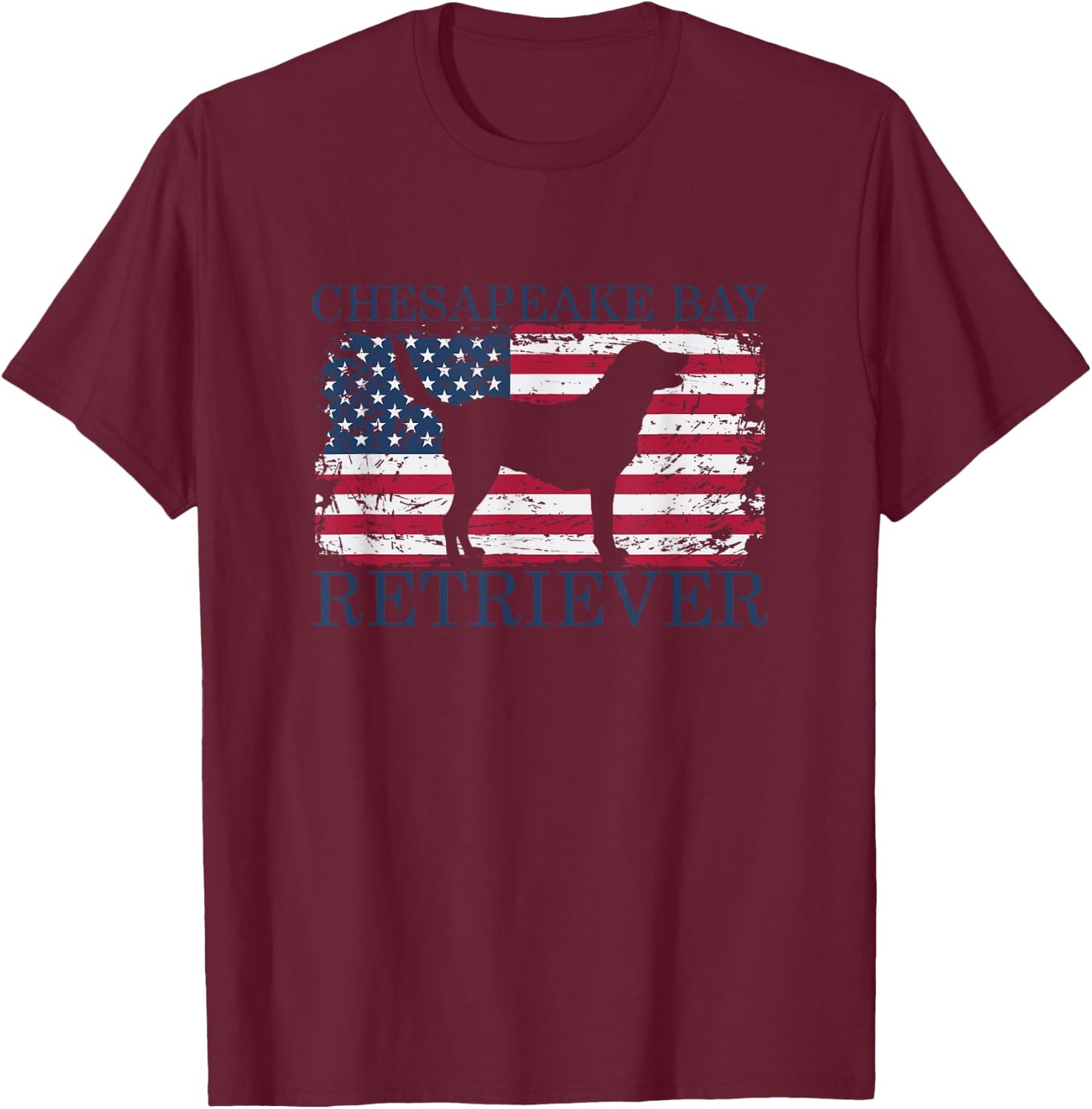 Chesapeake Bay Retriever with USA Flag T-Shirt - T-Shirt | Maroon