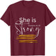 She is Strong Proverbs 31:25, Christian Faith T-Shirt - T-Shirt | Maroon