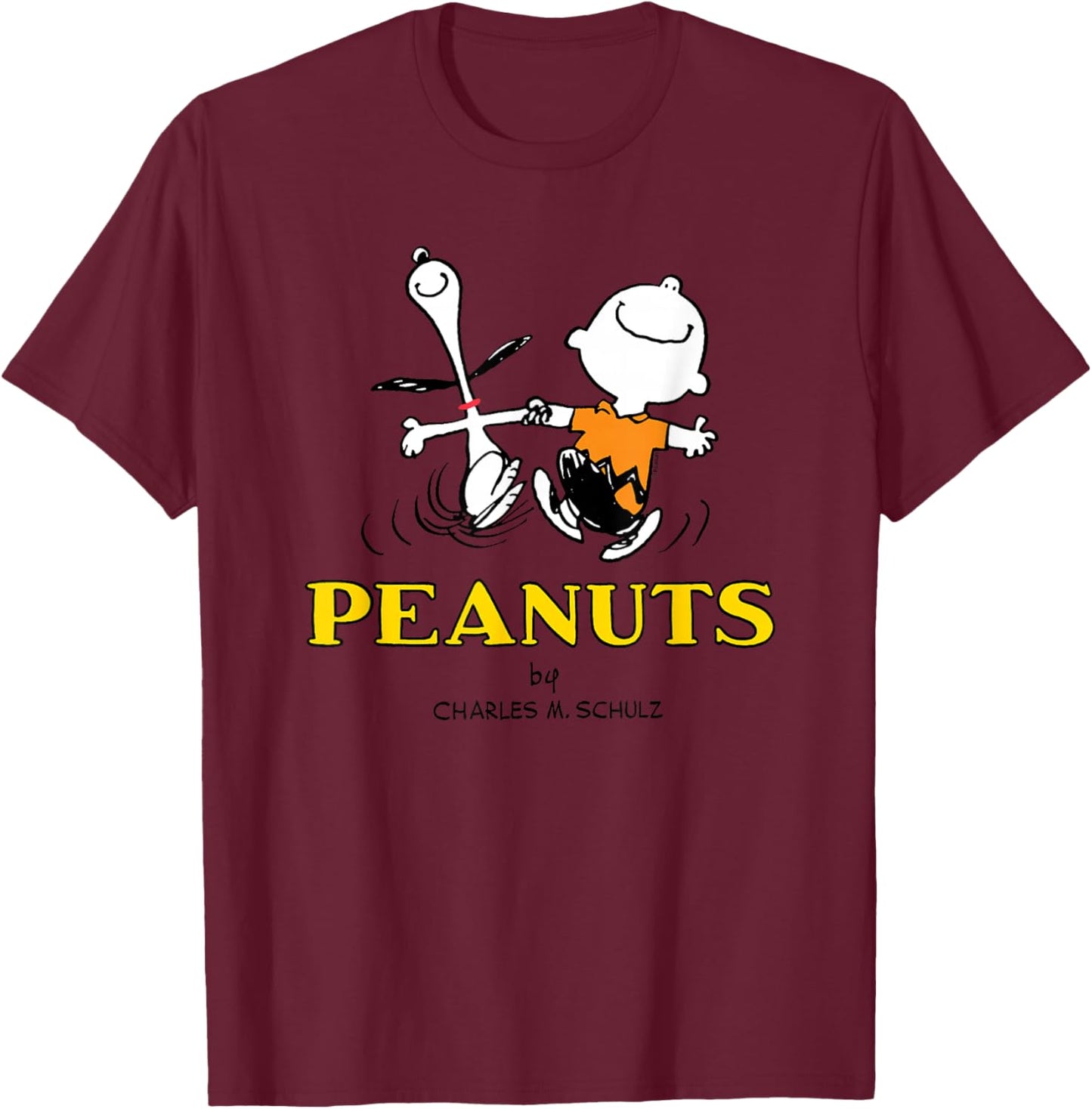 Peanuts - Charlie Snoopy Dancing T-Shirt - T-Shirt | Maroon