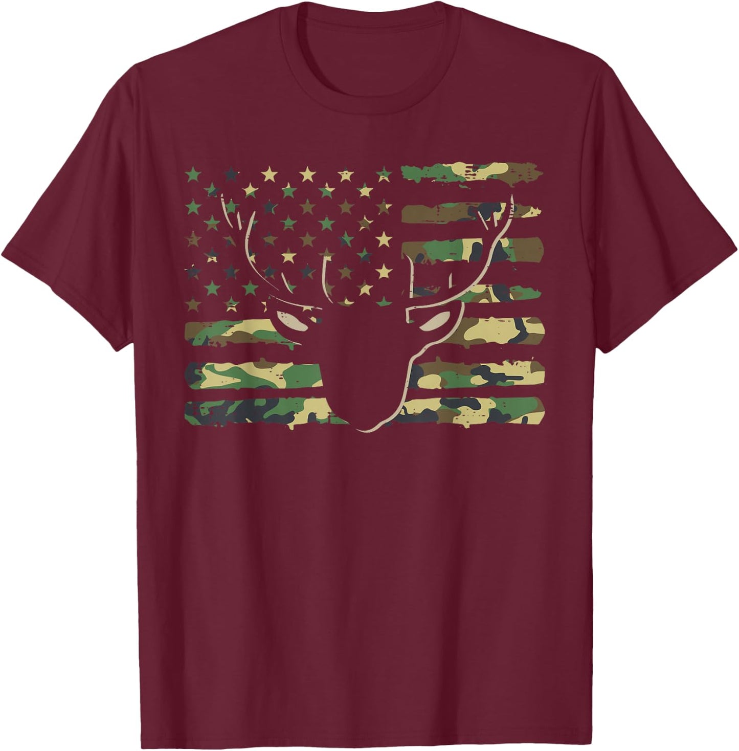Camo US Flag Deer Hunting Vintage Hunter Men Women Kids Boys T-Shirt - T-Shirt | Maroon