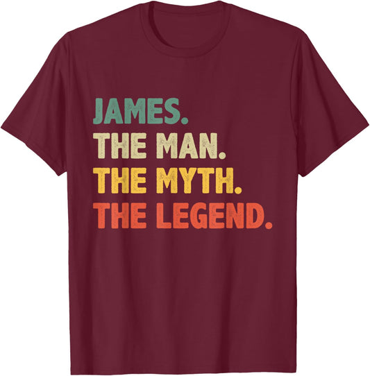 James The Man The Myth The Legend - Vintage Gift James T-Shirt - T-Shirt | Maroon