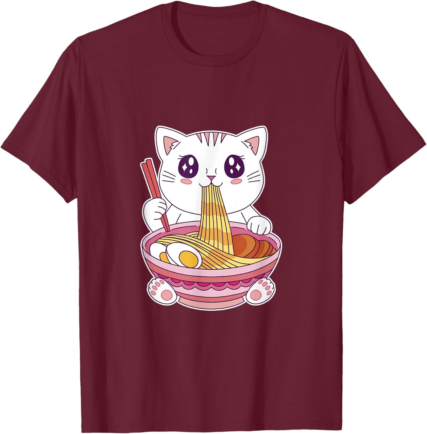 Kawaii Cat Ramen T-Shirt - T-Shirt | Maroon