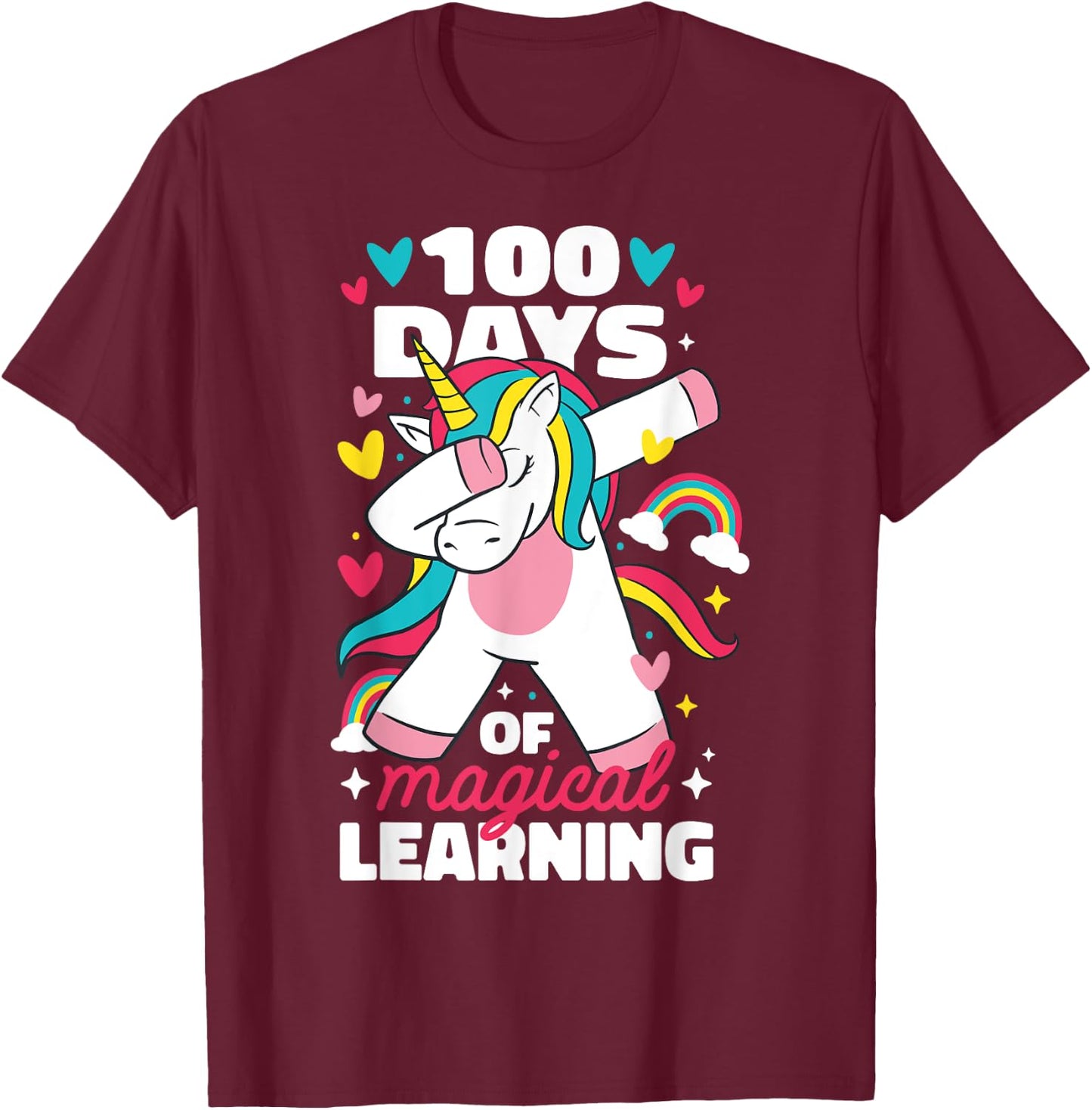 100 Days of Magical Learning 100th Day of School Unicorn T-Shirt - T-Shirt | Maroon