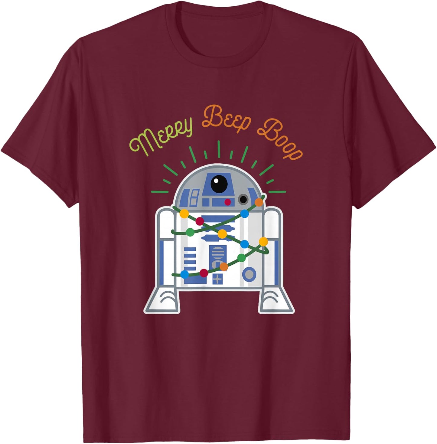 Star Wars Christmas R2-D2 Merry Beep Boop Xmas Lights Logo T-Shirt - T-Shirt | Maroon