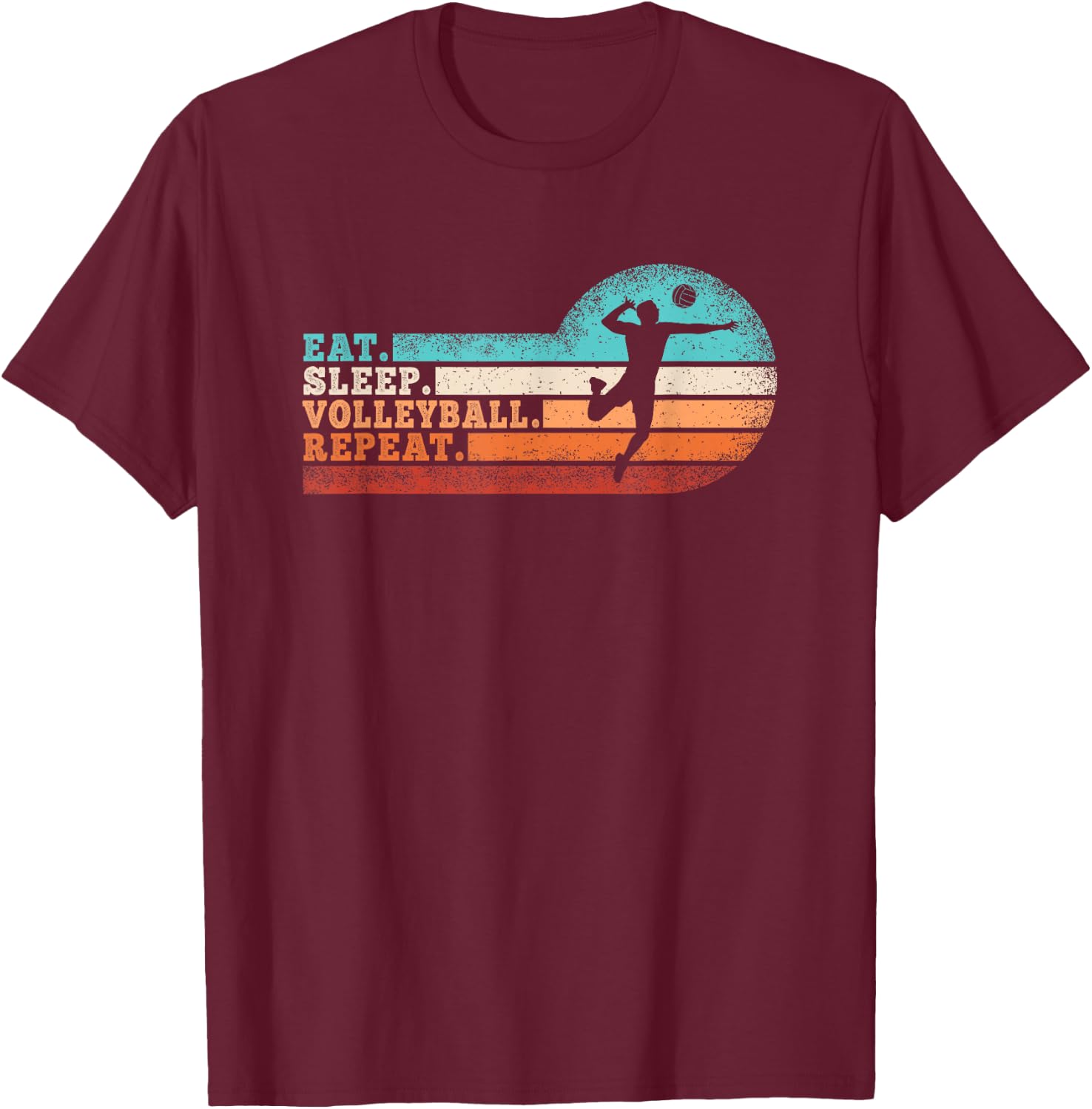 Eat Sleep Volleyball Repeat Retro Volleyball Lover Men Boys T-Shirt - T-Shirt | Maroon