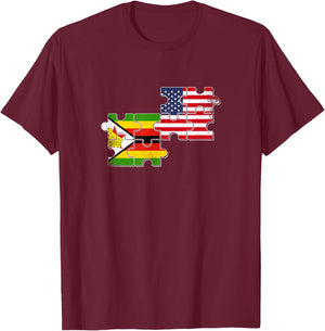Zimbabwe USA Zimbabwean American Flag T-Shirt - T-Shirt | Maroon
