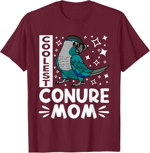 Coolest Conure Parrot Mom I Turquoise Green Cheek Conure T-Shirt - T-Shirt | Maroon