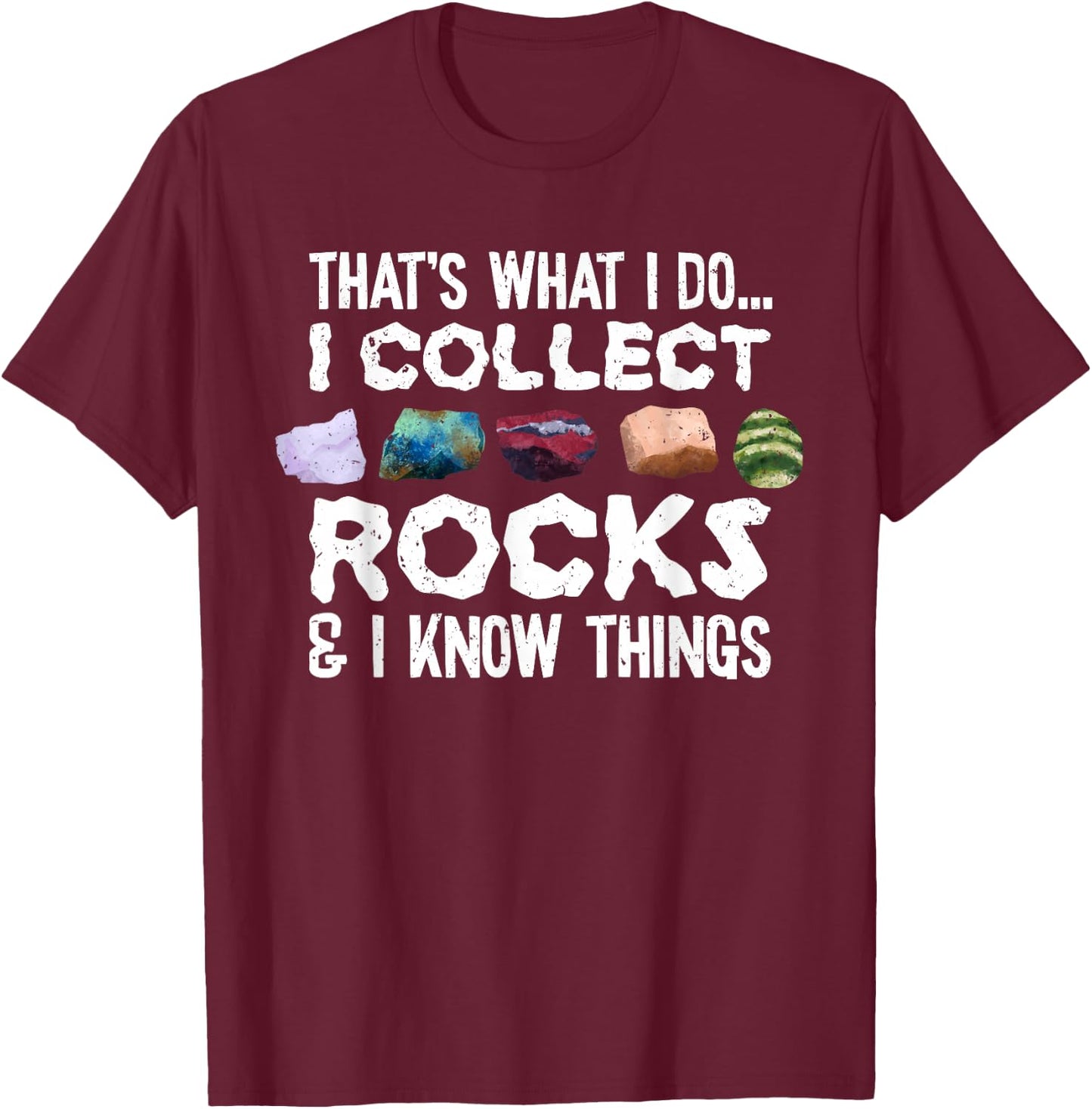 Rock Collector Gifts, Geology Lover Gifts -Adults, Kids Short Sleeve Black Rock Themed T-Shirt - T-Shirt | Maroon