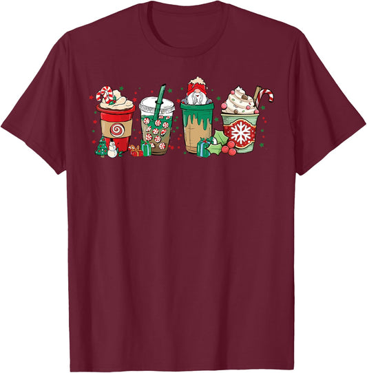 Winter Coffee Merry Christmas Iced Latte Xmas Drinks Holiday T-Shirt - T-Shirt | Maroon