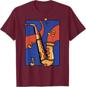 Colourful Saxophone Comic Art Graphic Women Children T-Shirt - T-Shirt | Maroon