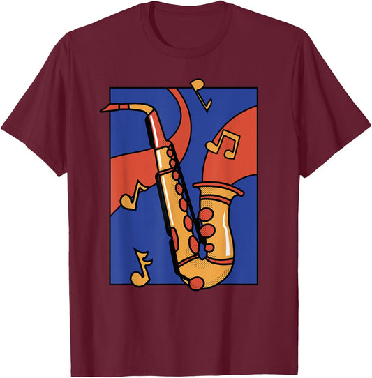 Colourful Saxophone Comic Art Graphic Women Children T-Shirt - T-Shirt | Maroon