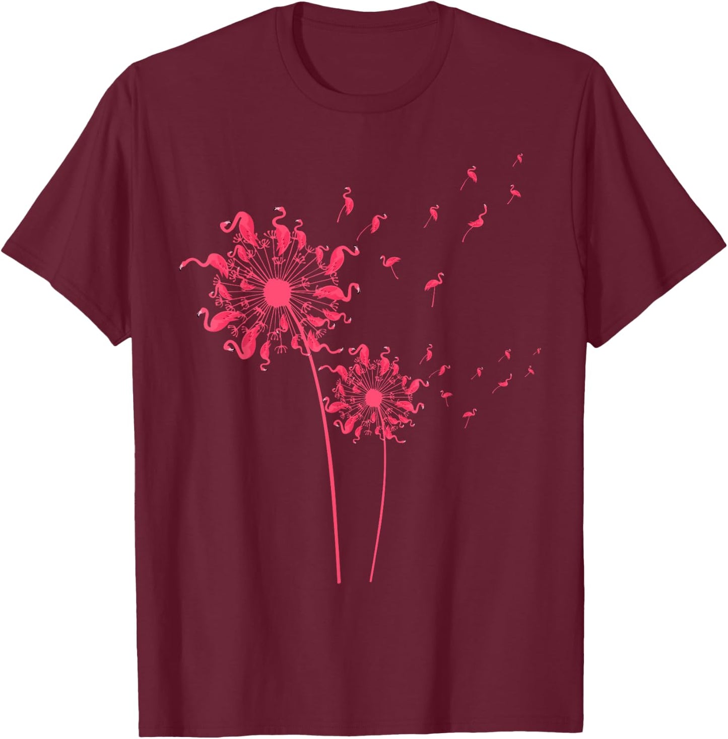 Cool Flamingo Girls Ladies Dandelion Tropical Bird T-Shirt - T-Shirt | Maroon