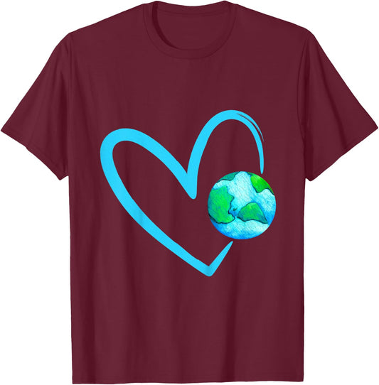 Girls Earth Day with Heart Cute Happy Earth Day 2023 Kids T-Shirt - T-Shirt | Maroon