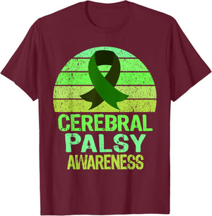 Vintage Green Cerebral Palsy Awareness Ribbon CP Warrior T-Shirt - T-Shirt | Maroon
