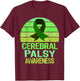 Vintage Green Cerebral Palsy Awareness Ribbon CP Warrior T-Shirt - T-Shirt | Maroon