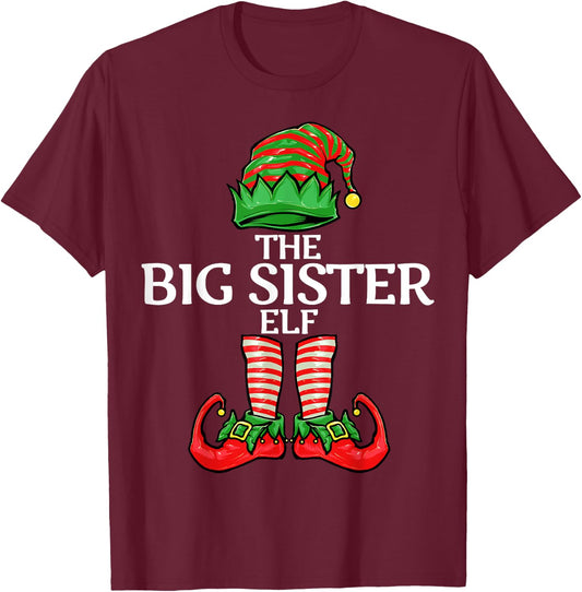 Big Sister Elf Christmas Matching Family T-Shirt - T-Shirt | Maroon