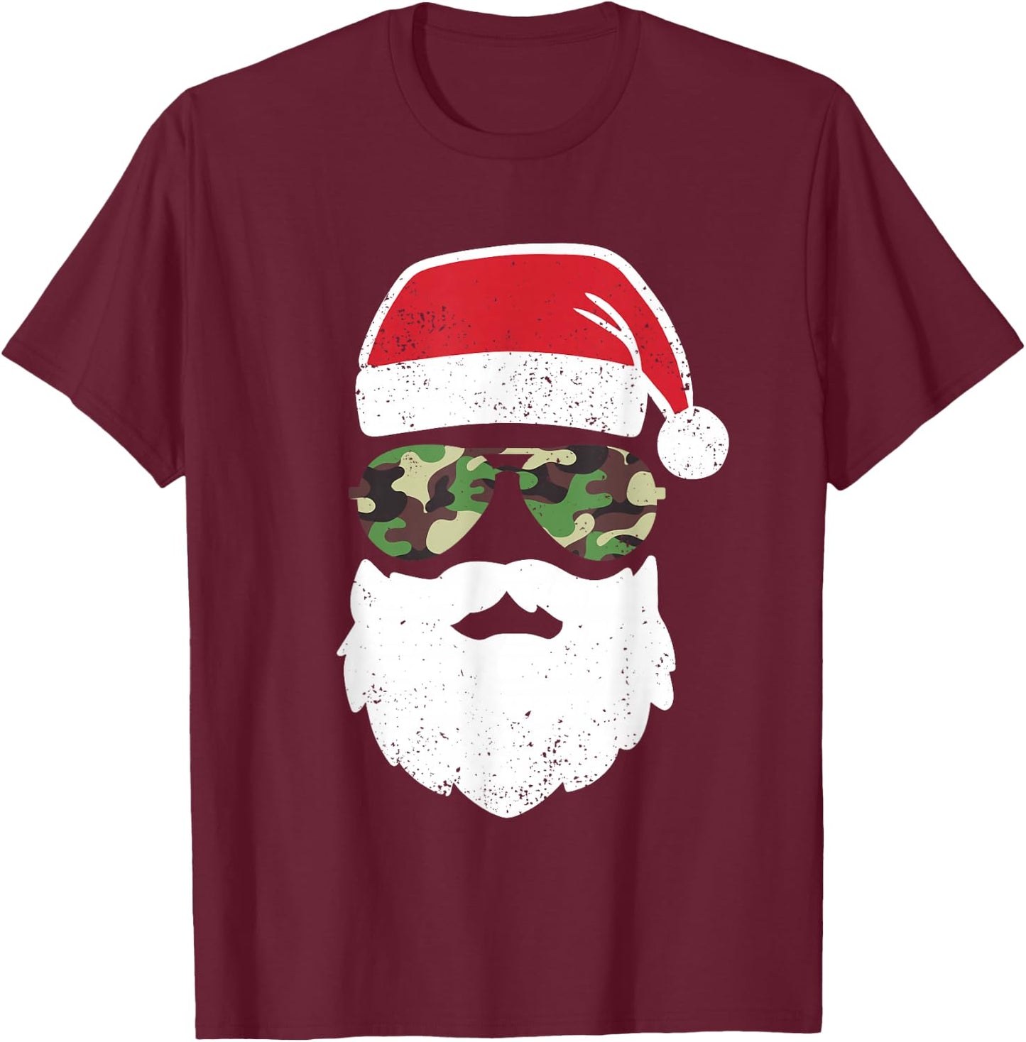 Camo Santa Claus Sunglasses Funny Camo Christmas Camouflage T-Shirt - T-Shirt | Maroon