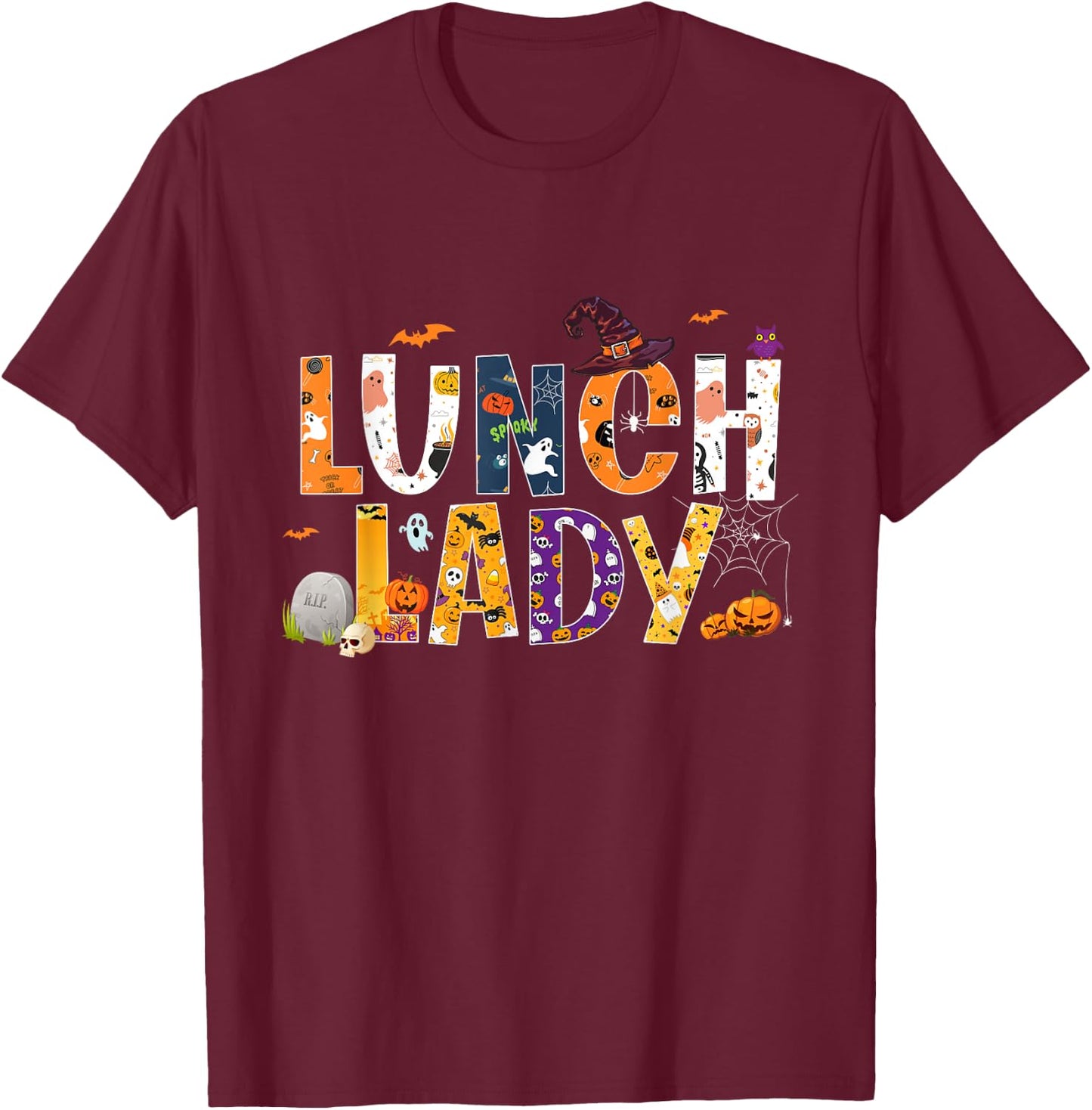Halloween Lunch Lady Cafeteria Spooky Lunch Lady Halloween T-Shirt - T-Shirt | Maroon