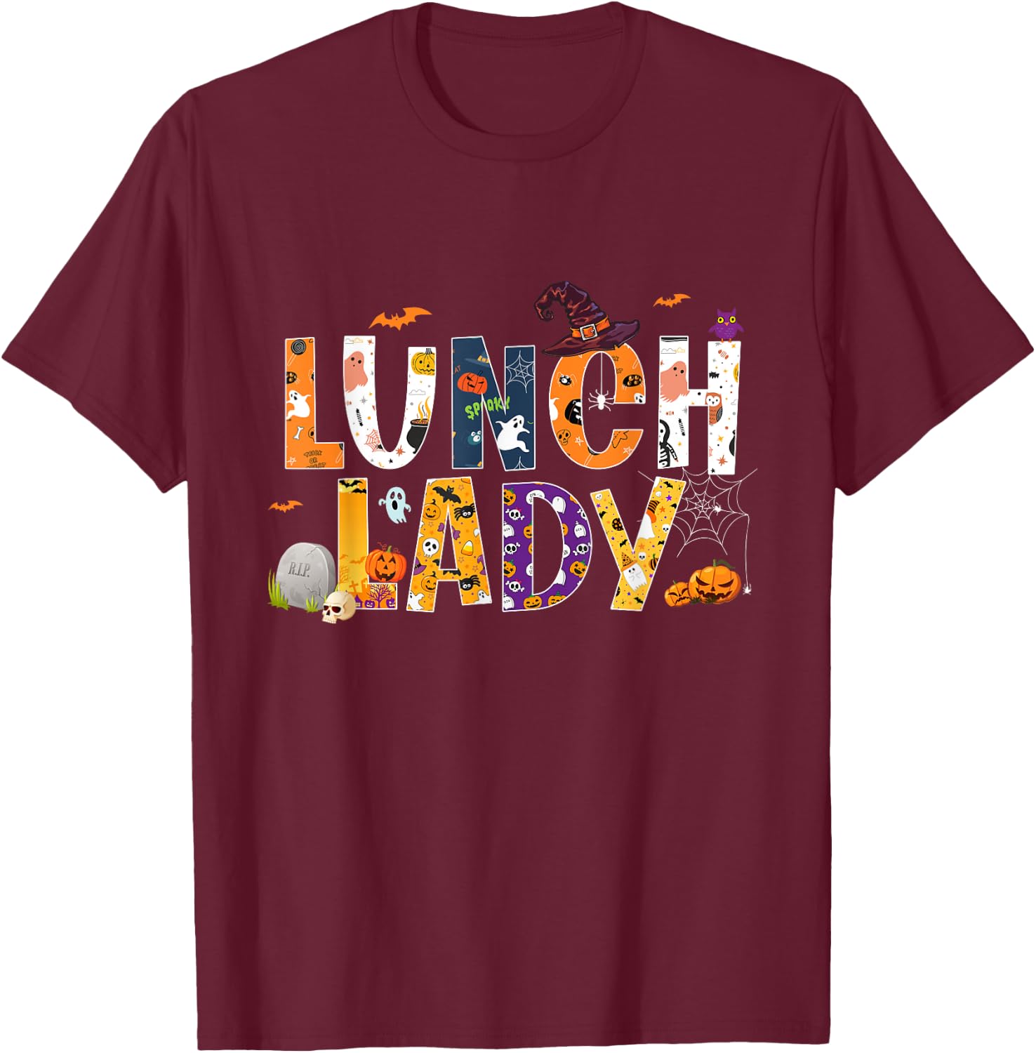 Halloween Lunch Lady Cafeteria Spooky Lunch Lady Halloween T-Shirt - T-Shirt | Maroon