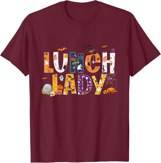 Halloween Lunch Lady Cafeteria Spooky Lunch Lady Halloween T-Shirt - T-Shirt | Maroon