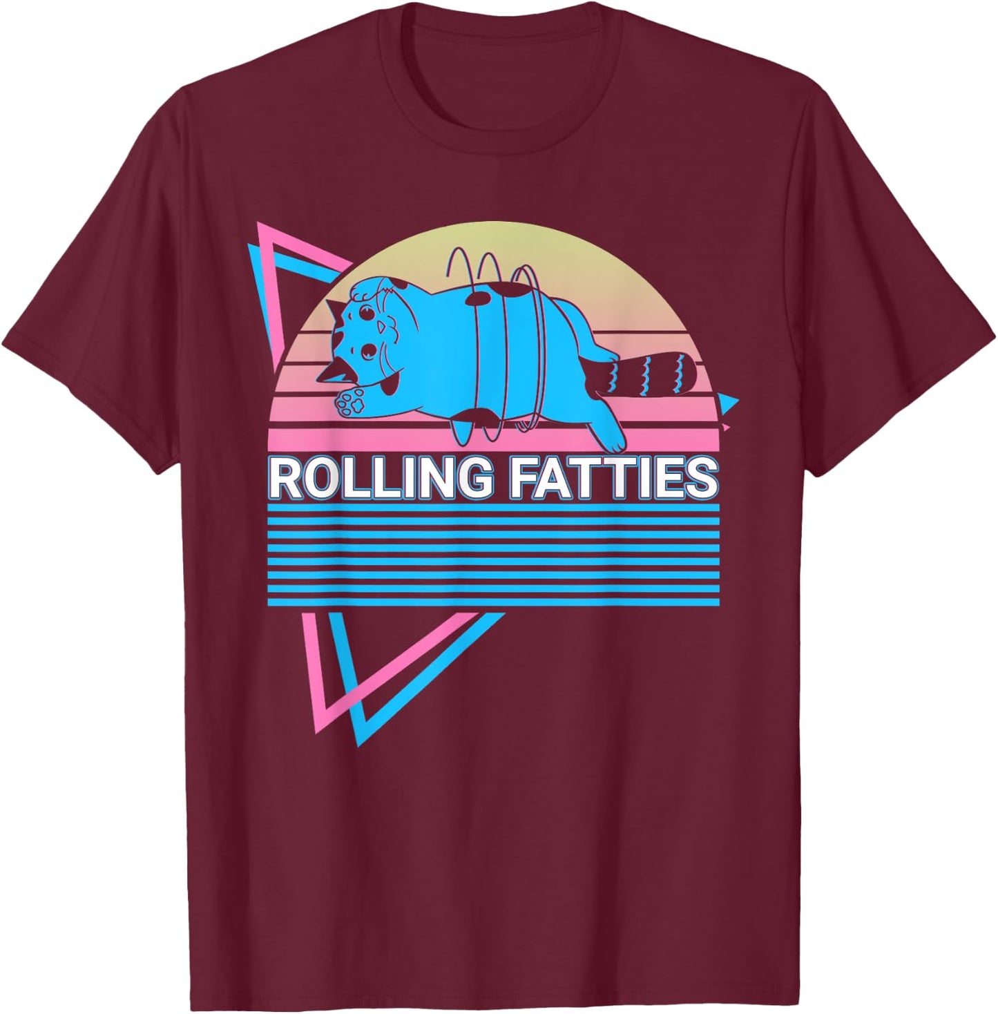 Rolling Fatties Funny Cat Retro T-Shirt - T-Shirt | Maroon