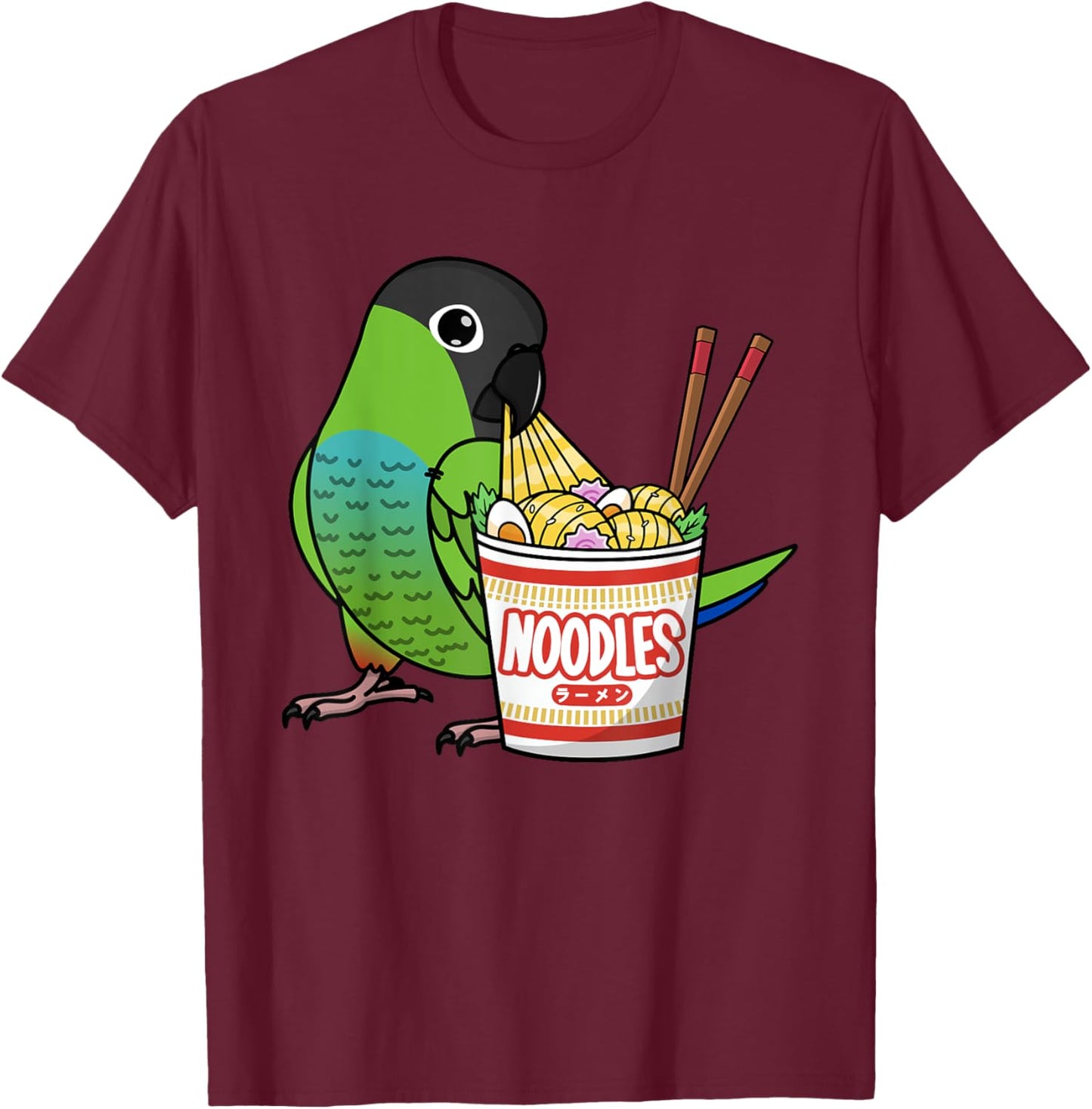 Kawaii Ramen Noodles Parrot I Nanday Conure T-Shirt - T-Shirt | Maroon