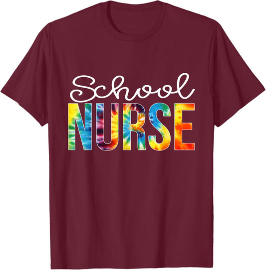 School Nurse Tie Dye Shirt Hello Back To School For Boy Girl T-Shirt - T-Shirt | Maroon