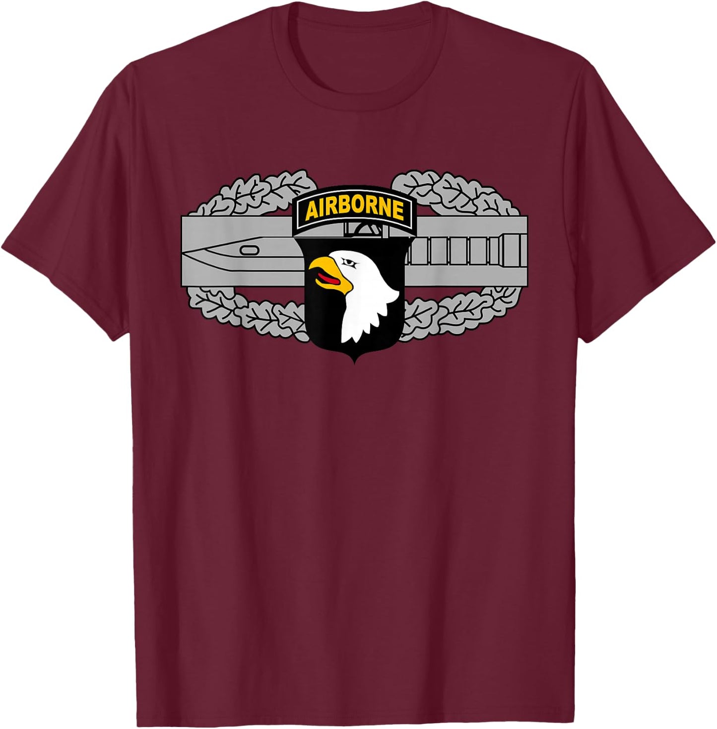 101st Airborne Patch - Combat Action Badge (CAB) T-Shirt - T-Shirt | Maroon