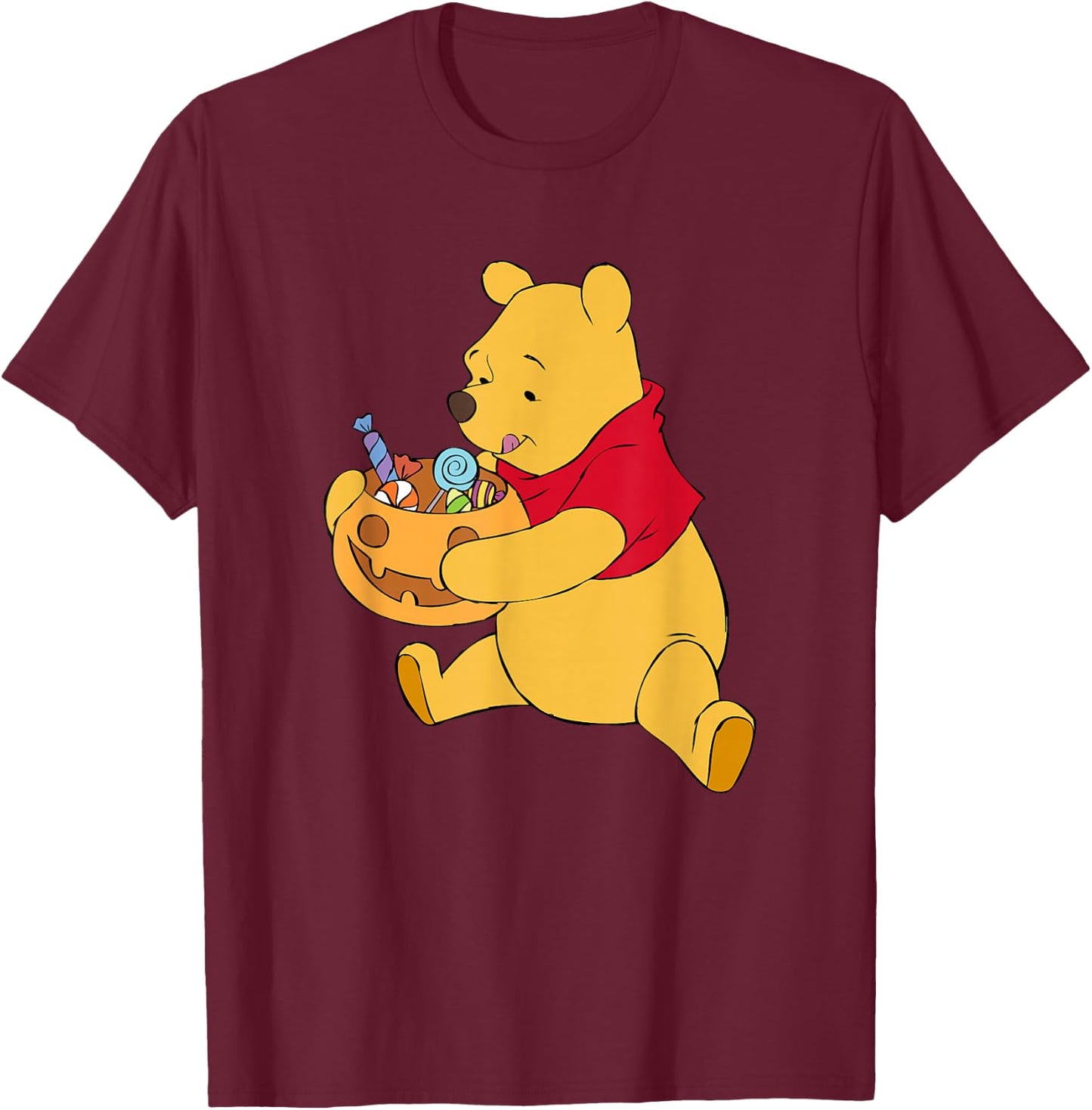 Disney Winnie The Pooh Halloween Pumpkin Candy Bowl T-Shirt - T-Shirt | Maroon