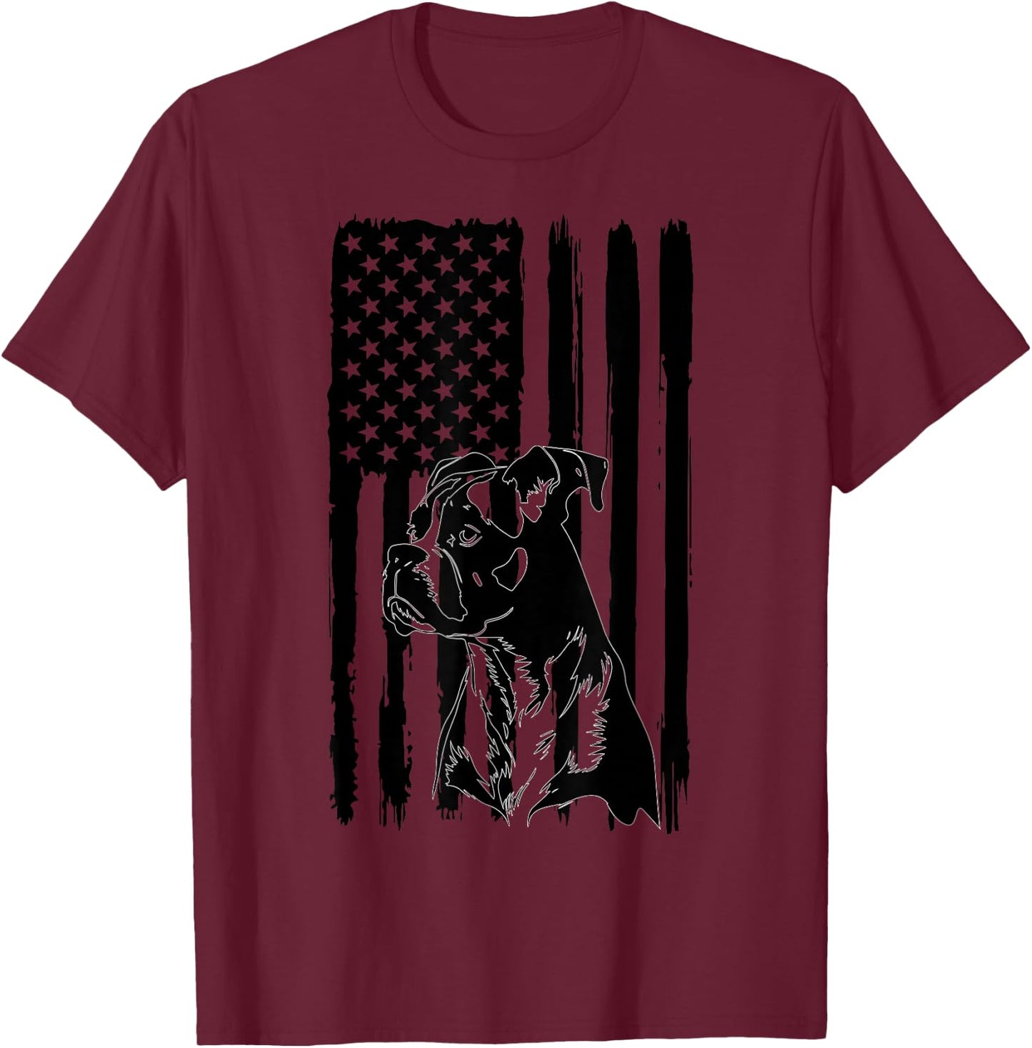 American Flag USA Patriot Boxer Dog dad T-Shirt - T-Shirt | Maroon