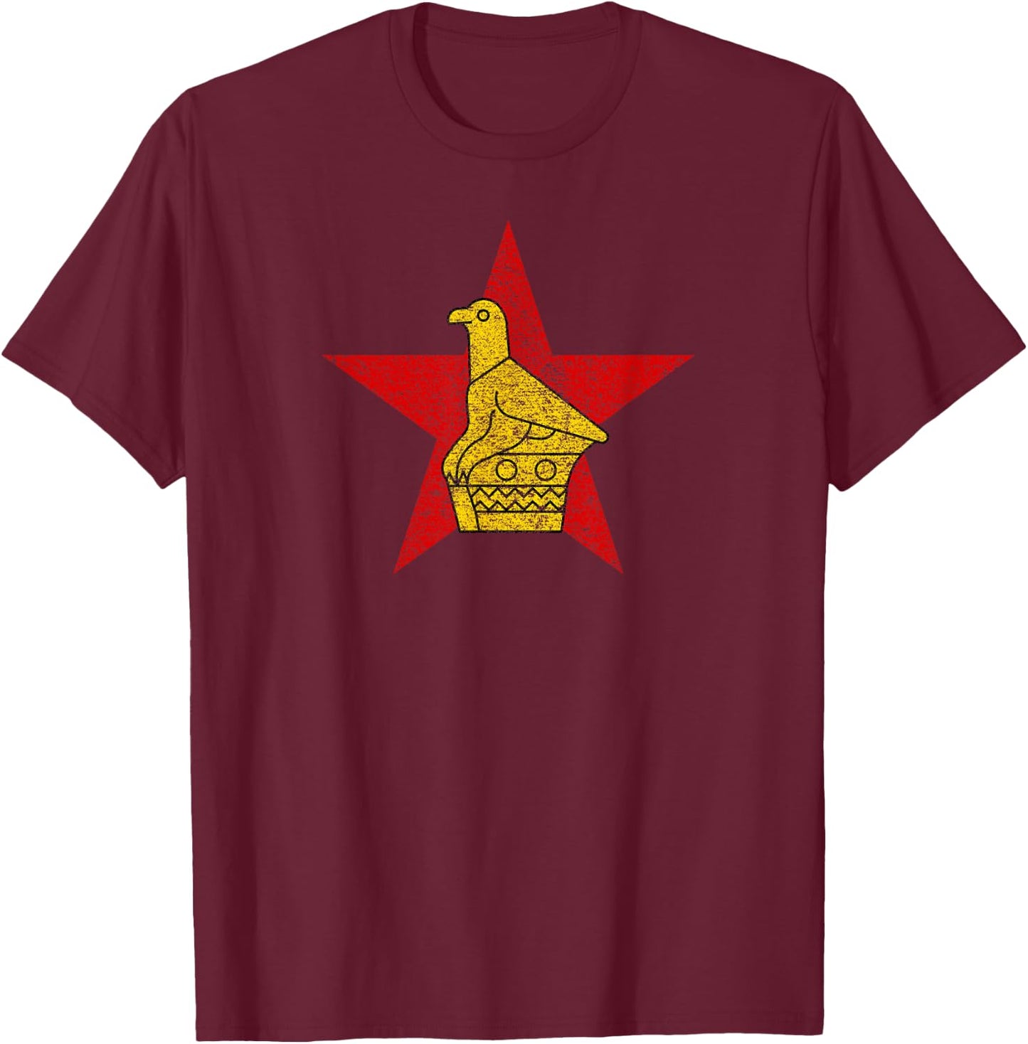 Zimbabwe Flag Coat of Arms Zimbabwe Bird and Star T-Shirt - T-Shirt | Maroon