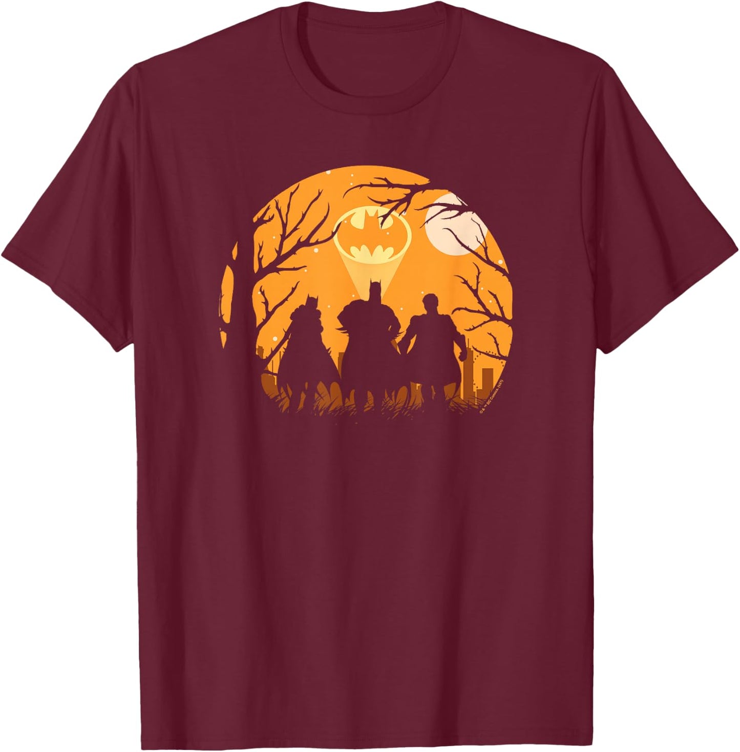 DC Comics Batman Halloween Logo Group Shot T-Shirt - T-Shirt | Maroon