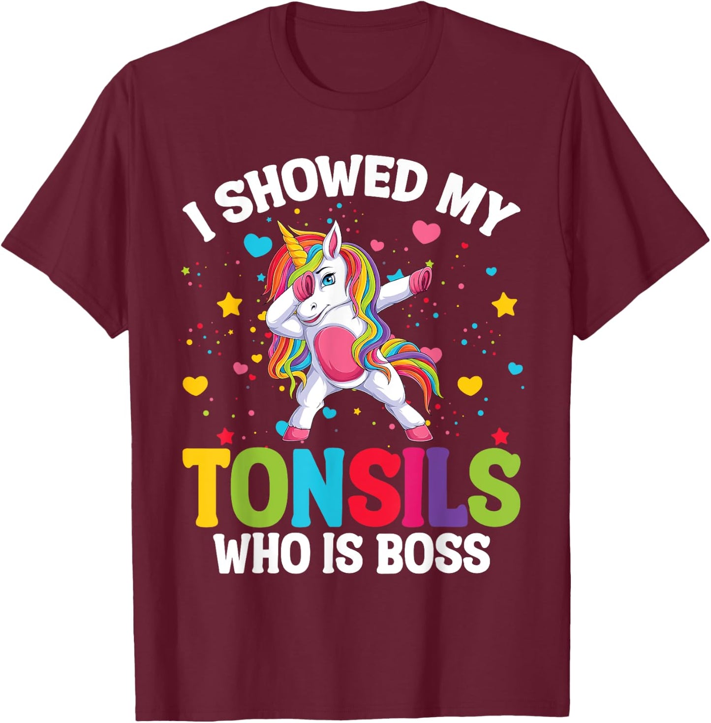 Tonsillectomy Recovery Kids Unicorn Tonsil Removal Surgery T-Shirt - T-Shirt | Maroon