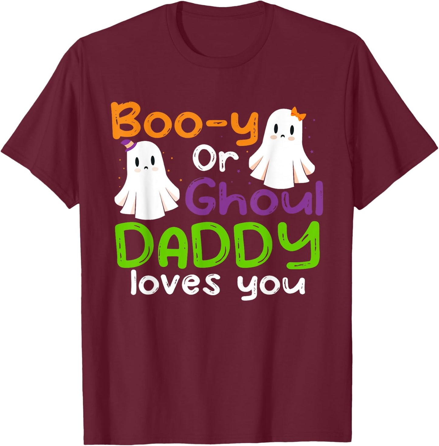 Halloween Booy Or Ghoul Daddy Gender Reveal baby shower T-Shirt - T-Shirt | Maroon