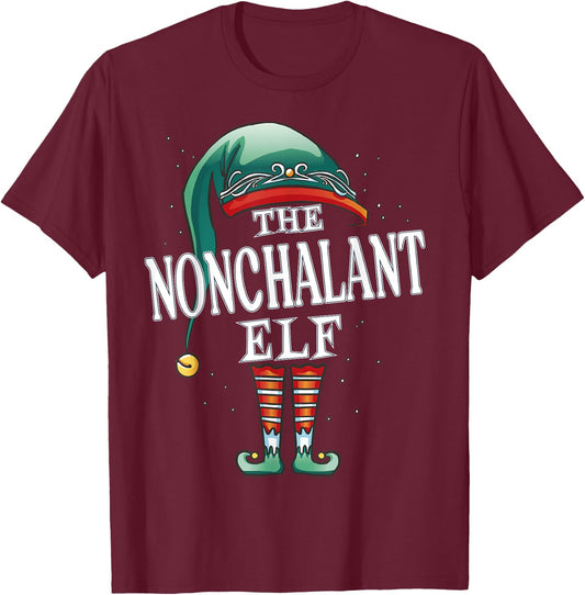 Nonchalant Elf Christmas Group Xmas Pajama Party T-Shirt - T-Shirt | Maroon