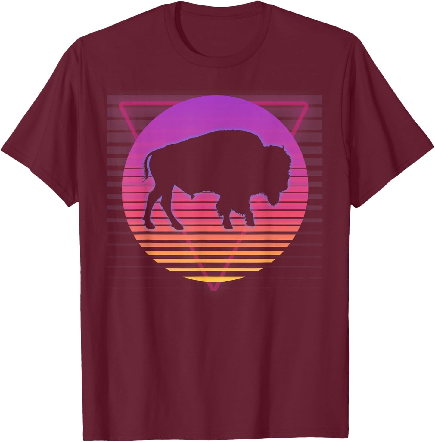 Buffalo Bison Retro Vaporwave Vintage 80s 90s Style Sunset T-Shirt - T-Shirt | Maroon
