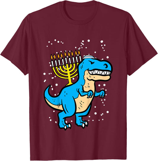 Kids Hanukkah Dino Menorah Chanukah Trex Toddler Boys Kids Youth T-Shirt - T-Shirt | Maroon
