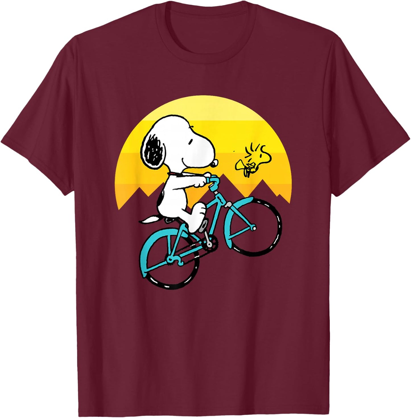 Peanuts - Snoopy Woodstock Mountain Biking T-Shirt - T-Shirt | Maroon