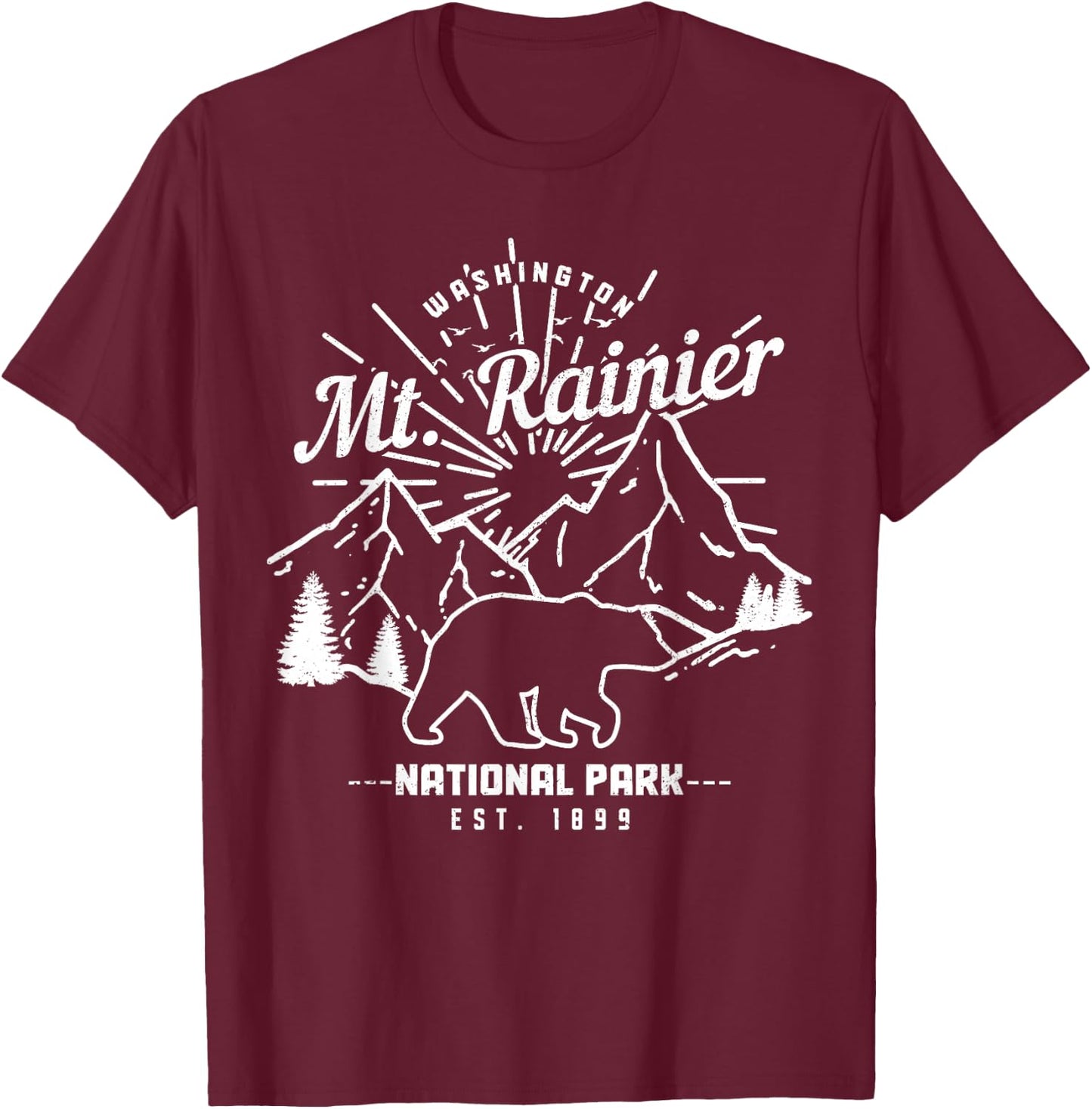 Mt. Rainier Washington Vintage Mountain National Park PNW T-Shirt - T-Shirt | Maroon