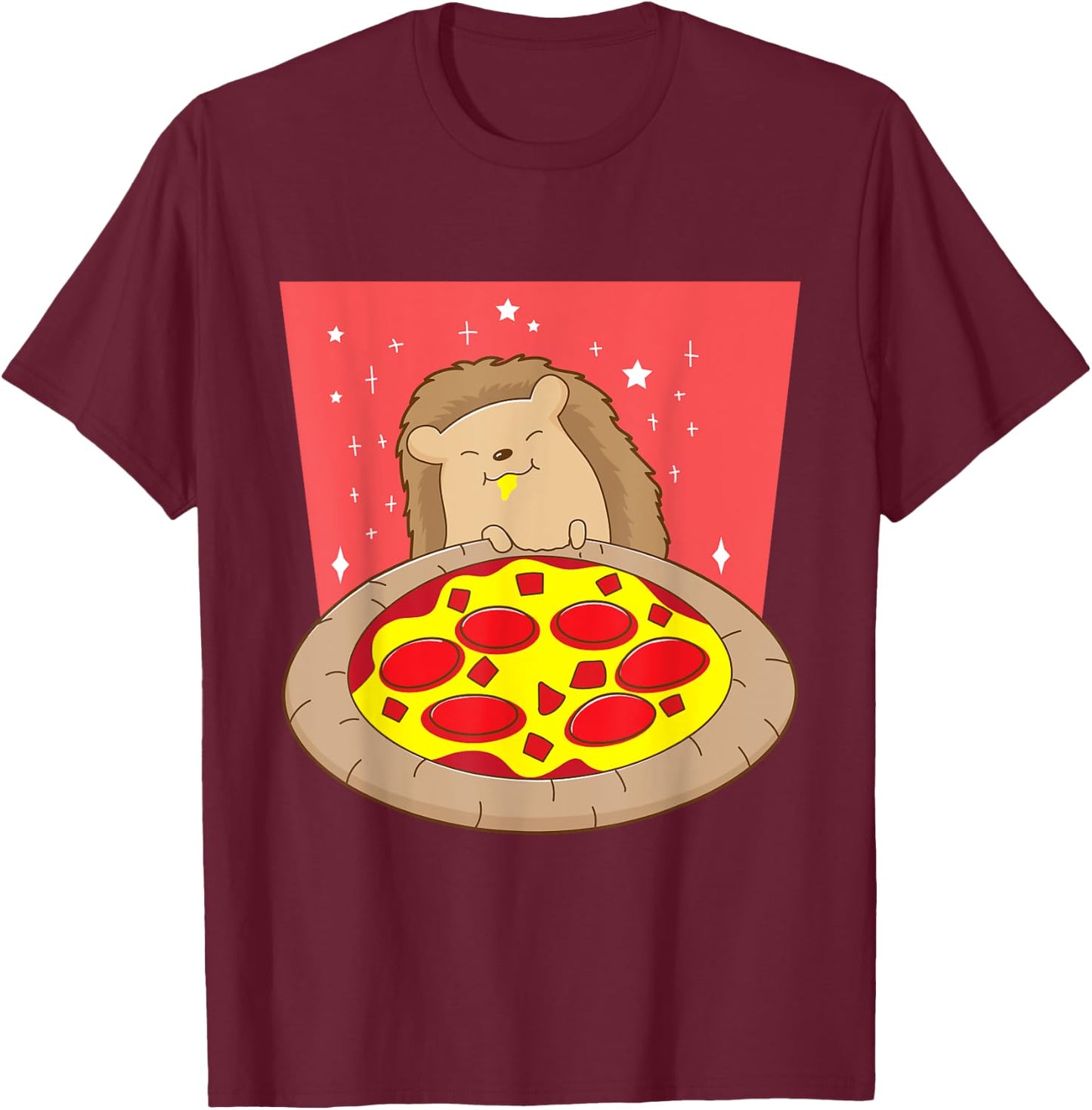 Hedgehog Eating Pizza Forest Animal Pizza Making T-Shirt - T-Shirt | Maroon
