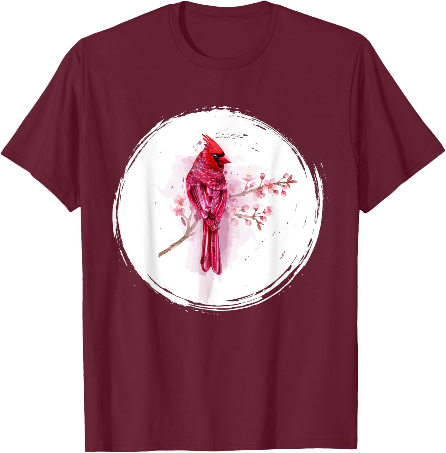 Vintage Cherry Blossom Bird Animal Sakura Red Cardinal T-Shirt - T-Shirt | Maroon