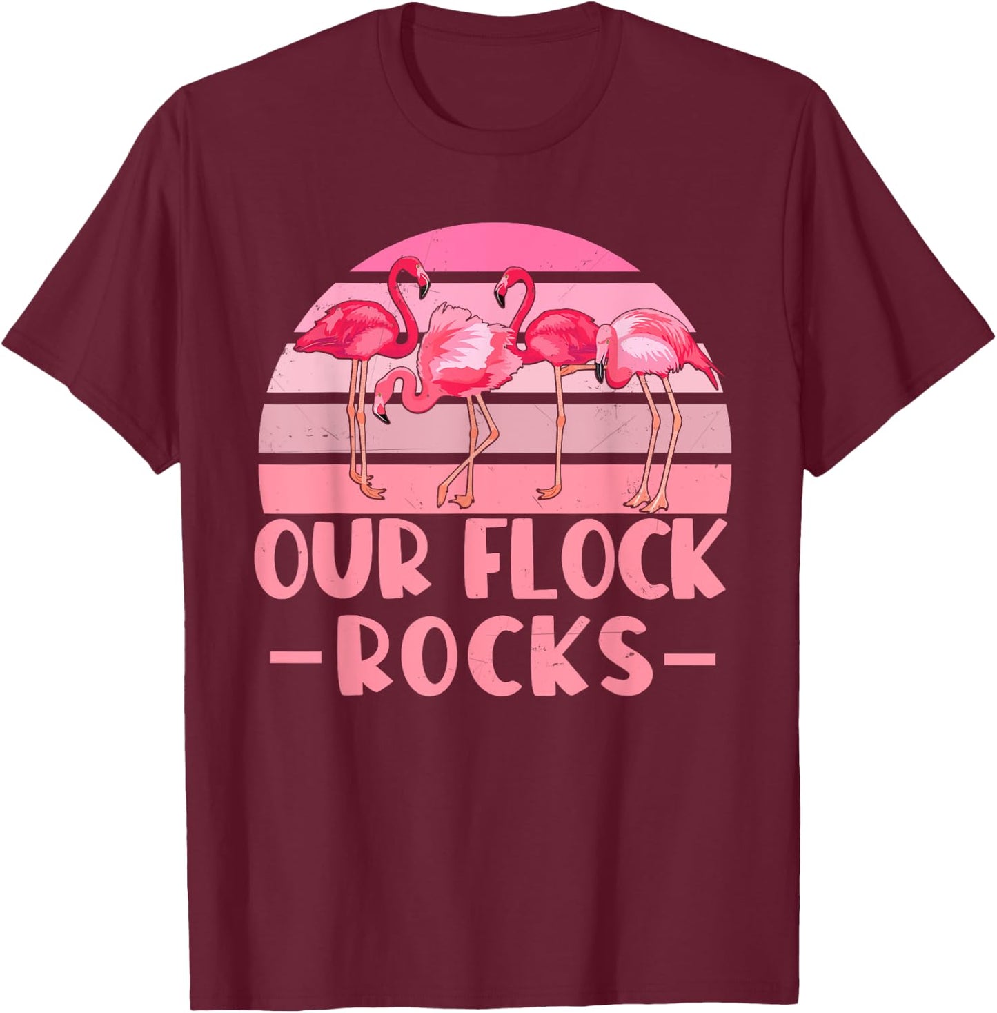 Our Flock Rocks Flamingos Lover Family Vacation Group T-Shirt - T-Shirt | Maroon