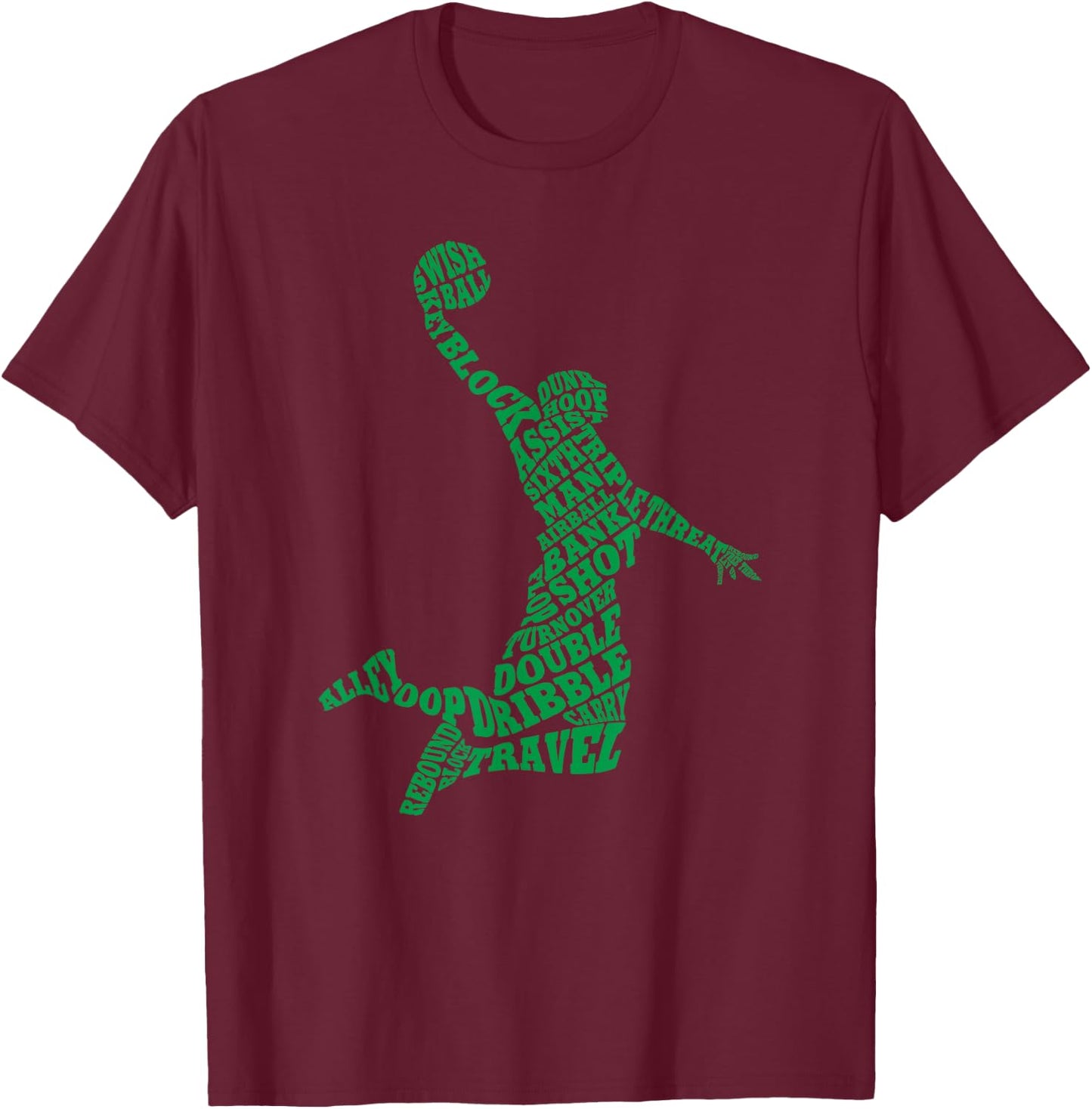 Basketball Player Typography Word Art T-Shirt - T-Shirt | Maroon