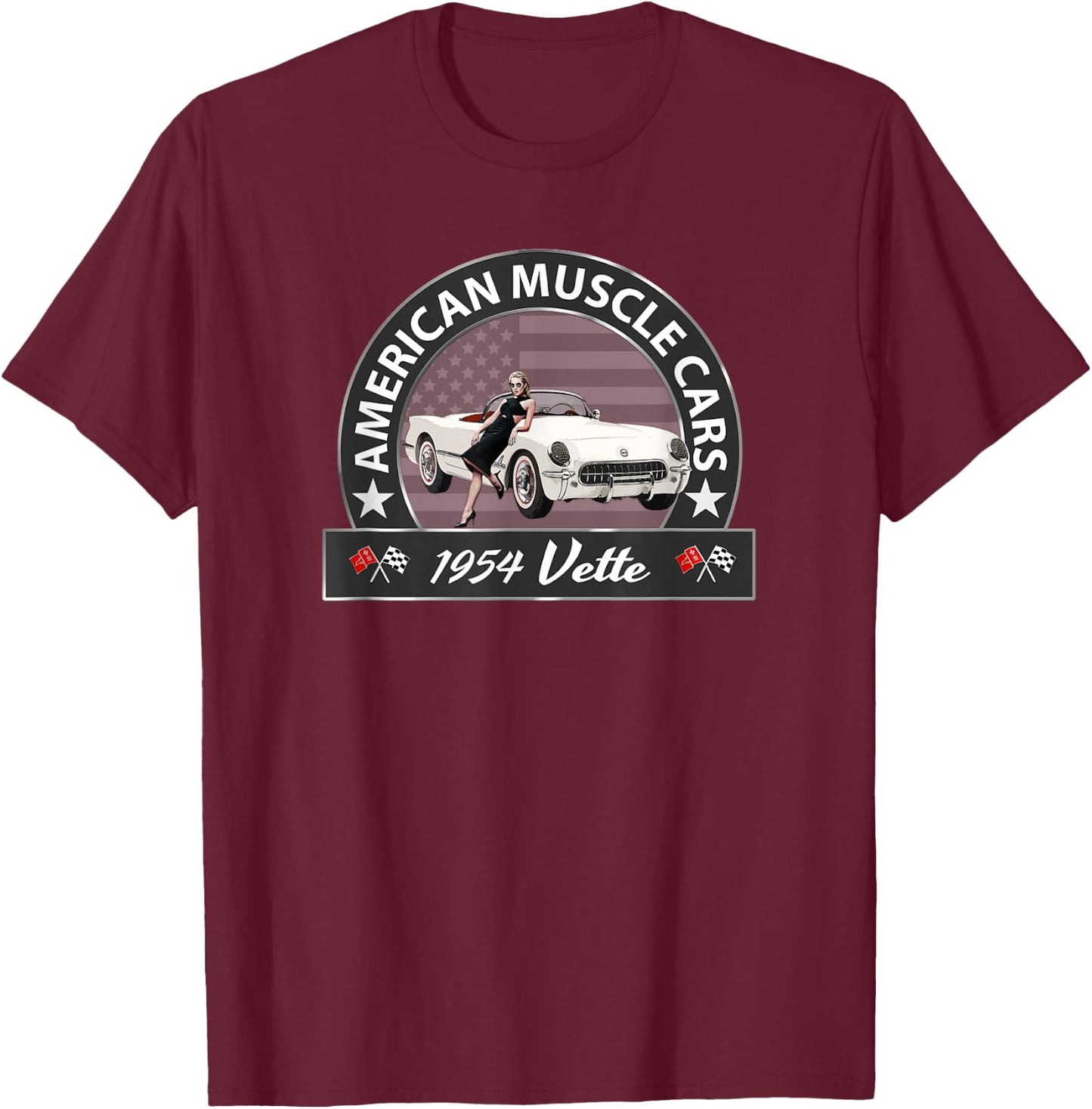 CLASSIC CARS, 1954 VETTE, ICONIC, VINTAGE SPORTS CARS, 1950s T-Shirt - T-Shirt | Maroon